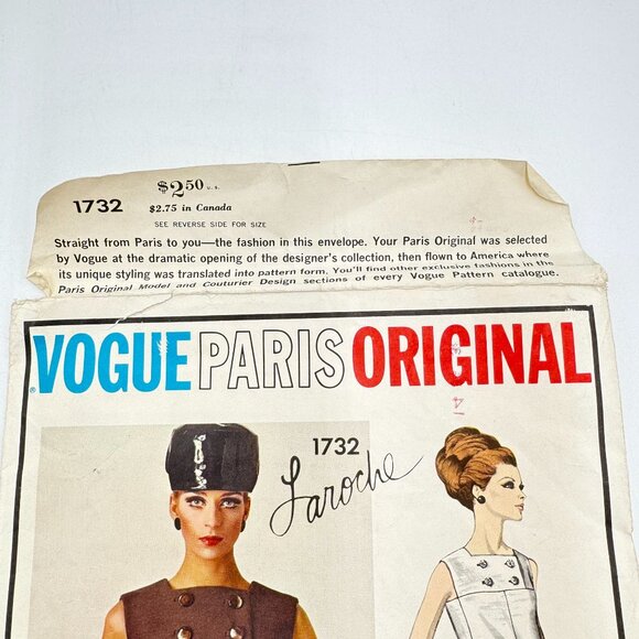 VOGUE PARIS Original w/Label 1960s Laroche Shift Slim Dress Pattern 1732 Size 14 - Picture 7 of 7